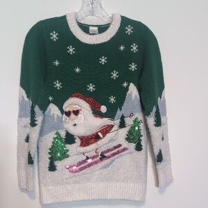 Girls Holiday Time Skiing Santa Christmas Sweater